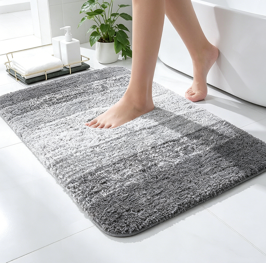 1.1 Microfiber Bath Mat with Rubber Backing, Grey - Image 1