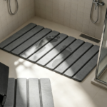 Foldable Stone Bath Mat with Non Slip Base, Grey