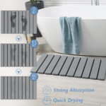 Foldable Stone Bath Mat with Non Slip Base, Grey - Image 2