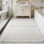 Set of 2 Waffle Knit Bathroom Rugs, Cream White