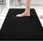 Luxury Chenille Bathroom Mat for Floor, Black