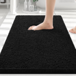 Luxury Chenille Bathroom Mat for Floor, Black