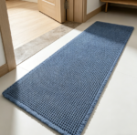 Waffle Weave Runner Rug with Tassels, Blue