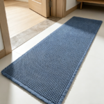 Waffle Weave Runner Rug with Tassels, Blue