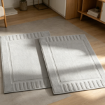 Set of 2 Cotton Bath Floor Towels, Light Grey