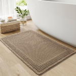 Boho Waffle Bath Mat with Tassels, Brown