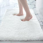 Plush White Bathroom Rug for Shower and Tub