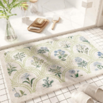 Spring Floral Boho Bathroom Rug, Green