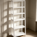 5 Tier Ladder Bookshelf with Rubberwood Frame, White