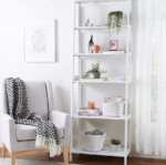 5 Tier Ladder Bookshelf with Rubberwood Frame, White - Image 2