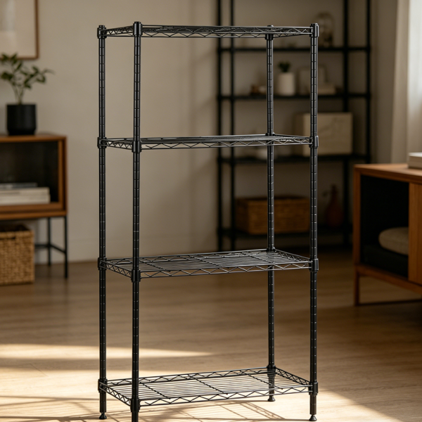 4 Shelf Adjustable Steel Wire Storage Unit, Black