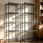 Set of 2 Space Saving Metal Storage Shelves, Black