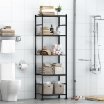 Set of 2 Space Saving Metal Storage Shelves, Black - Image 2