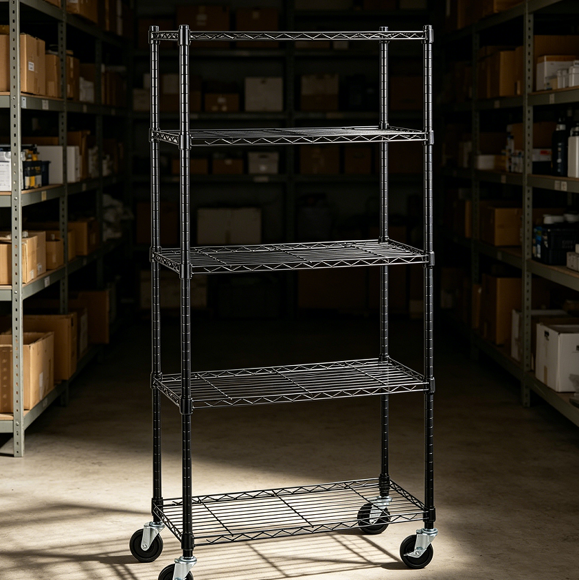 37.1 5 Shelf Garage Shelving Rack with Casters, Black - Image 1
