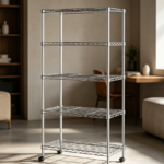5 Tier Chrome Wire Shelving Unit with Wheels