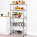 5 Tier Chrome Wire Shelving Unit with Wheels - Image 2
