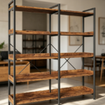 5 Tier Straight Bookshelf with Metal Frame, Rustic Brown