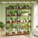 5 Tier Straight Bookshelf with Metal Frame, Rustic Brown - Image 2