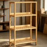 4 Tier Bamboo Storage Shelf with Back Panel, Natural