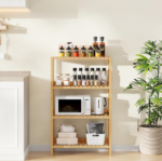 4 Tier Bamboo Storage Shelf with Back Panel, Natural - Image 2