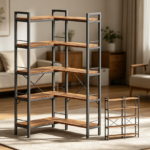 5 Tier L Shaped Corner Bookshelf, Rustic Brown