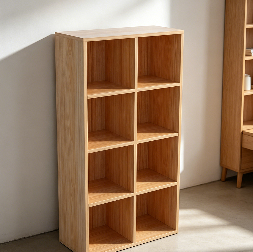 51.1 8 Cube Oak Finish Storage Shelf Bookcase - Image 1