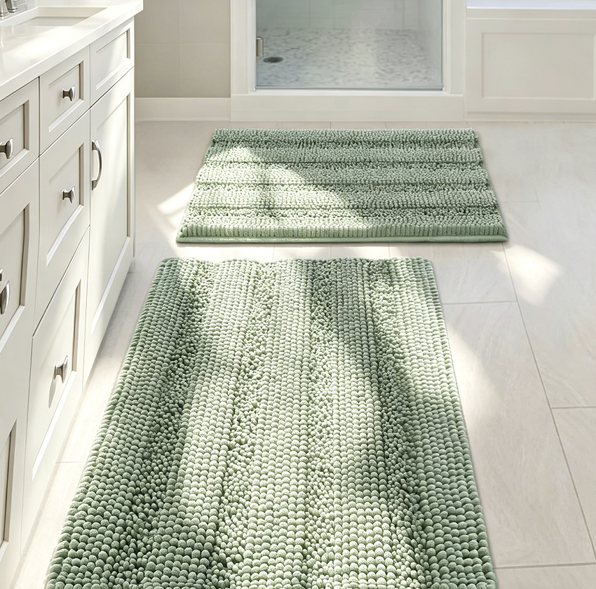 6.1 Set of 2 Chenille Non Skid Bath Mats, Sage - Image 1