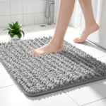 Chenille Bathroom Mat for Tub and Shower, Grey